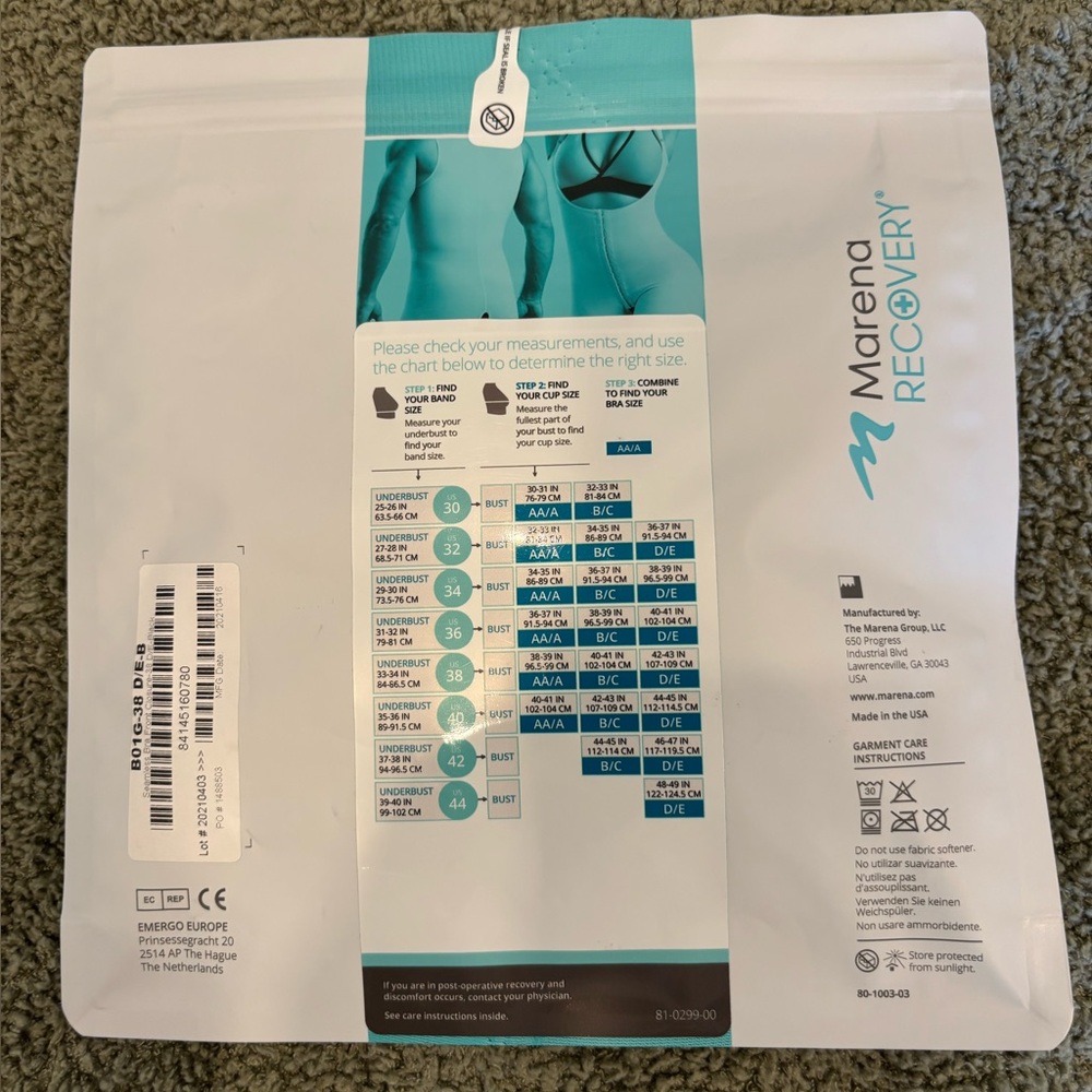 NWT and sealed Marena Recovery FlexFit Original Bra black Style B01G size 38 D/E - Picture 2 of 2